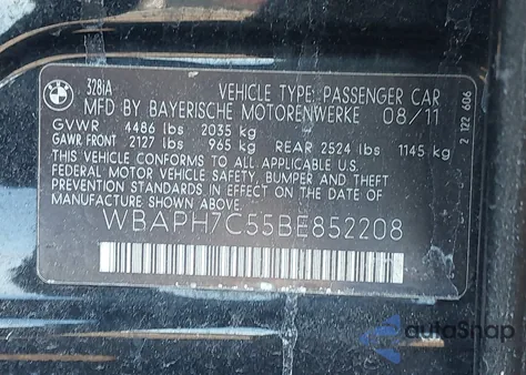 2011 BMW 328I from USA, damaged, VIN WBAPH7C55BE852208